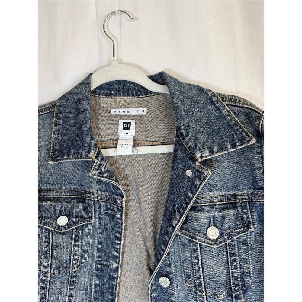 GAP Jacket Womens Size S Blue Stretch Denim Trucker Button Front Pockets - Picture 2 of 13